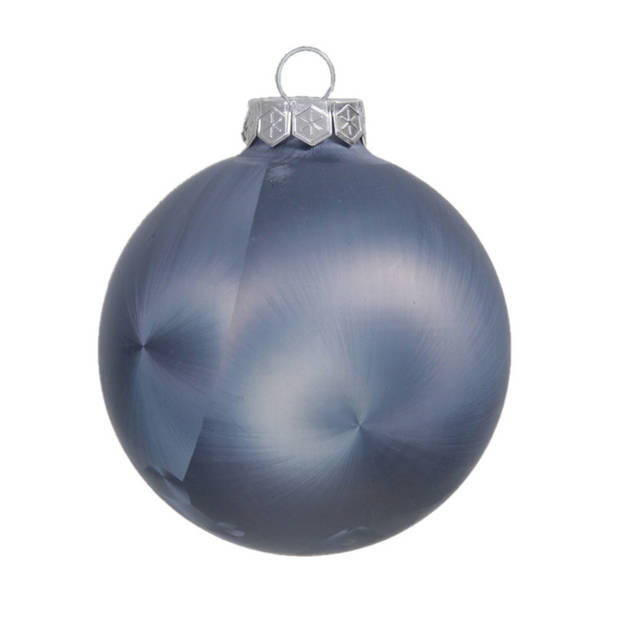 Othmar Decorations Luxe kerstballen - 4x - 8 cm - donkerblauw - glas - Kerstbal