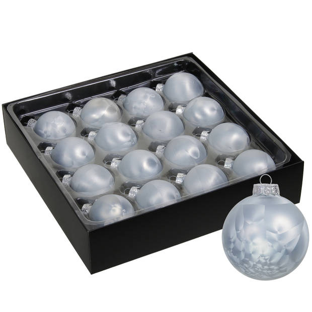 Othmar Decorations Luxe kerstballen - 16x - 4 cm - wit/grijs - glas - Kerstbal