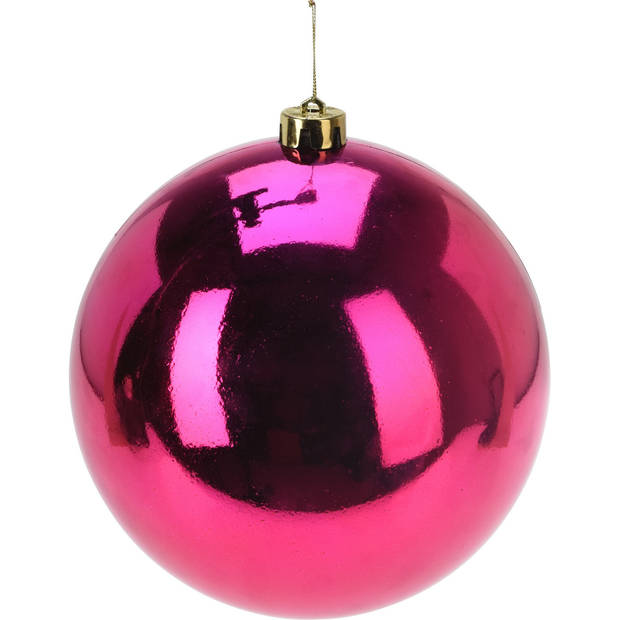 Grote decoratie kerstbal - fuchsia roze - 18 cm - kunststof - Kerstbal