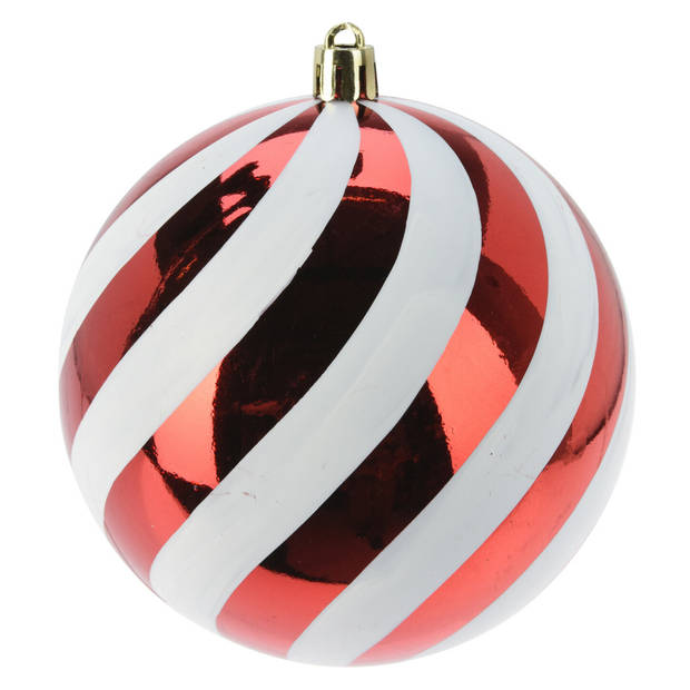 Christmas Decoration Kerstballen - 5x st - 10 cm - rood/wit- kunststof - Kerstbal