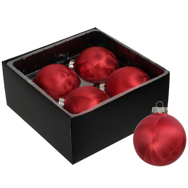 Othmar Decorations Luxe kerstballen - 4x - 8 cm - rood - glas - Kerstbal