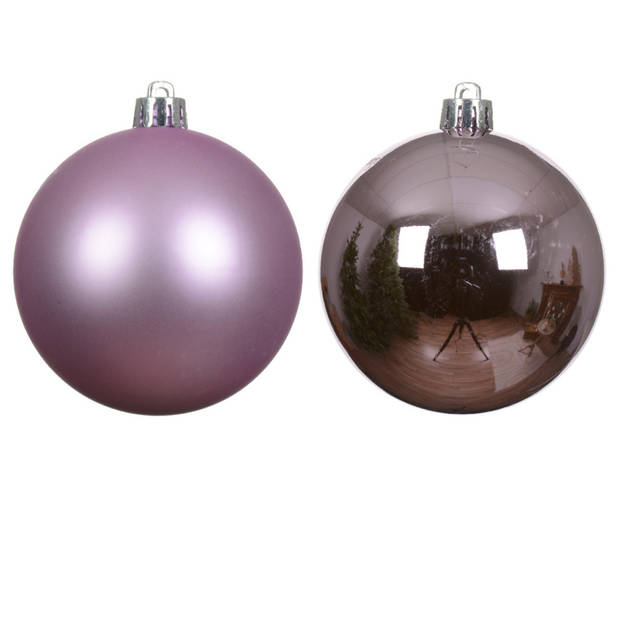 Decoris kerstballen - 12x st- 6 cm - lila paars - kunststof - Kerstbal