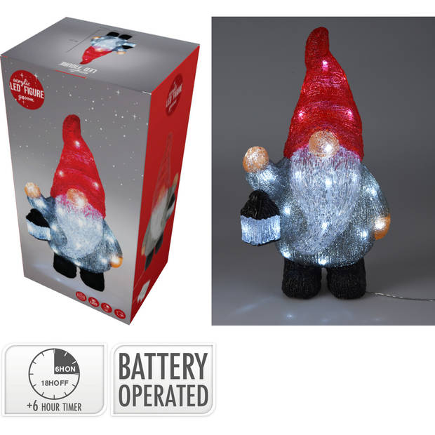 Christmas Decoration Verlicht figuur - gnome/dwerg - 21 x 13,5 x 39 cm - kerstverlichting figuur