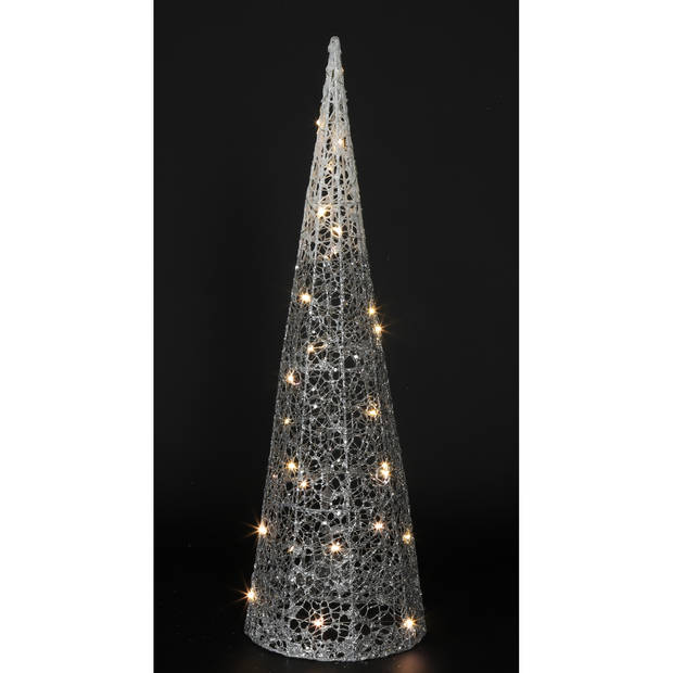 Countryfield LED kerstboom kegel - H60 cm - zilver - metaal - kerstverlichting figuur