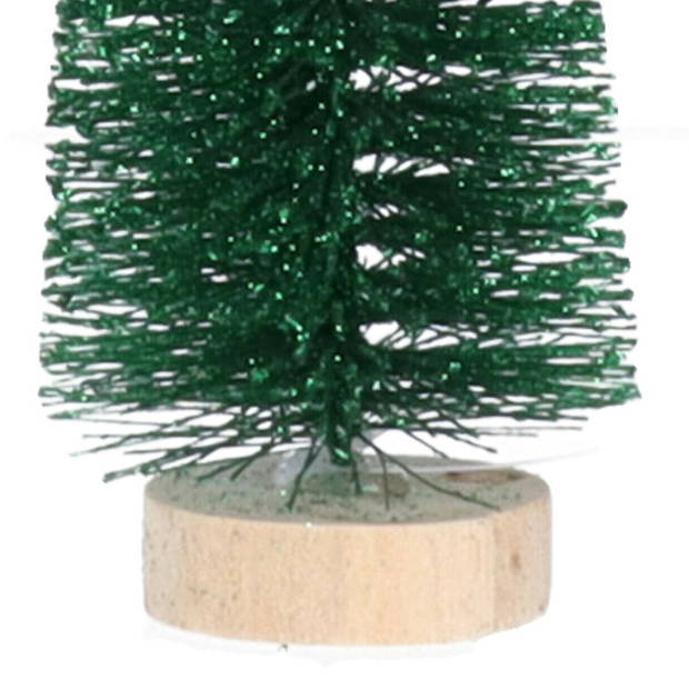 House of Seasons Mini kerstboompje - groen - glitter - H15 cm - Kerstdorpen