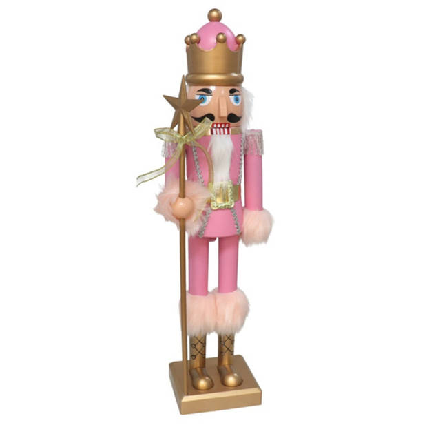 Gerimport notenkraker figuur/beeld - 60 cm - roze - Kerstbeeldjes