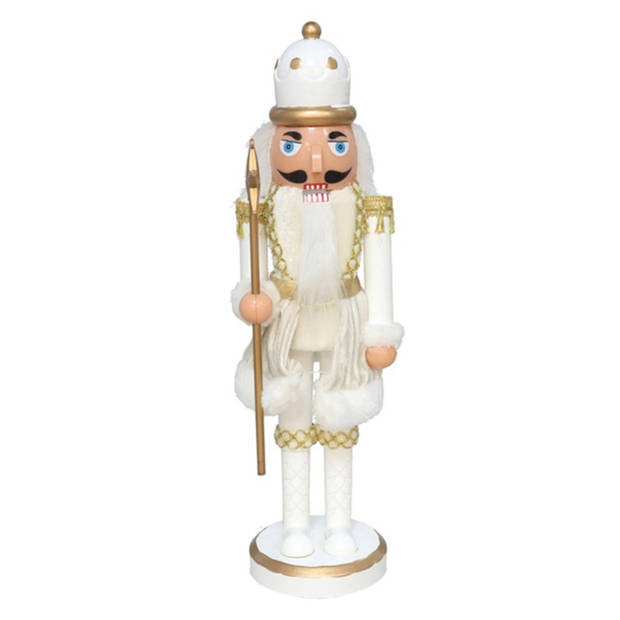 Gerimport notenkraker figuur/beeld - 28 cm - wit/goud - Kerstbeeldjes