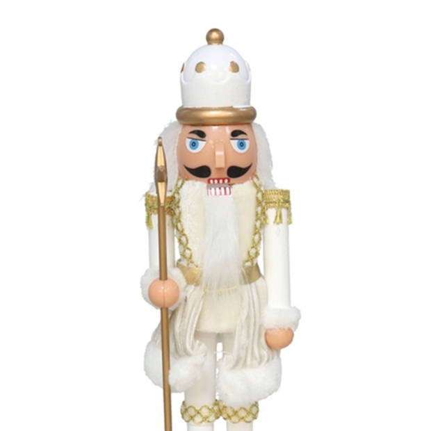 Gerimport notenkraker figuur/beeld - 28 cm - wit/goud - Kerstbeeldjes