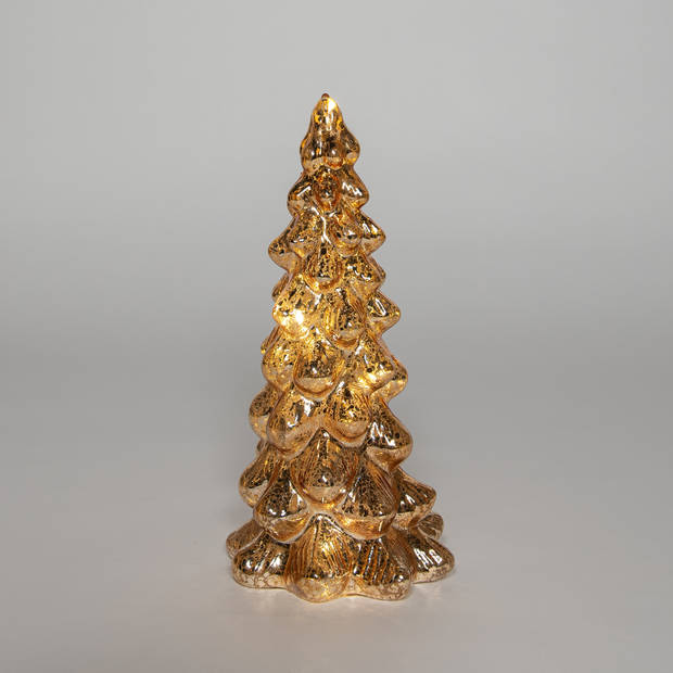 Anna's Collection Kerstboom beeldje - goud - LED licht - H20 cm - glas - Kerstbeeldjes