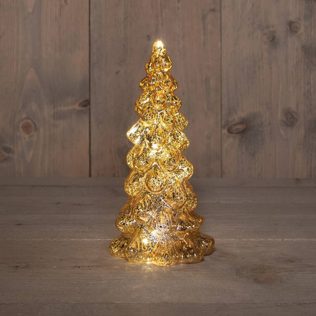 Anna's Collection Kerstboom beeldje - goud - LED licht - H20 cm - glas - Kerstbeeldjes