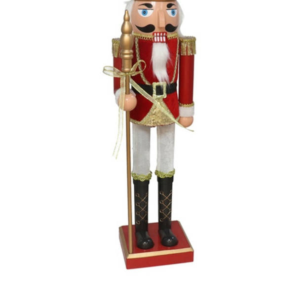 Gerimport notenkraker figuur/beeld - 80 cm - rood/wit - Kerstbeeldjes