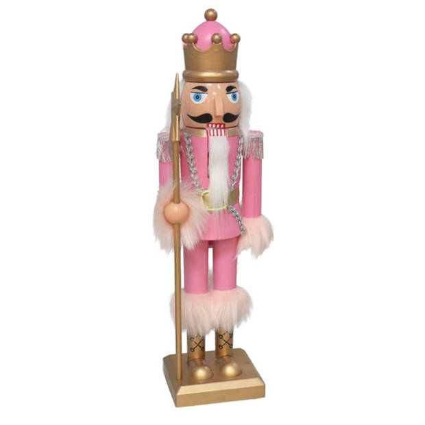 Gerimport notenkraker figuur/beeld - 38 cm - roze - Kerstbeeldjes