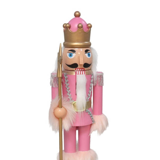 Gerimport notenkraker figuur/beeld - 38 cm - roze - Kerstbeeldjes