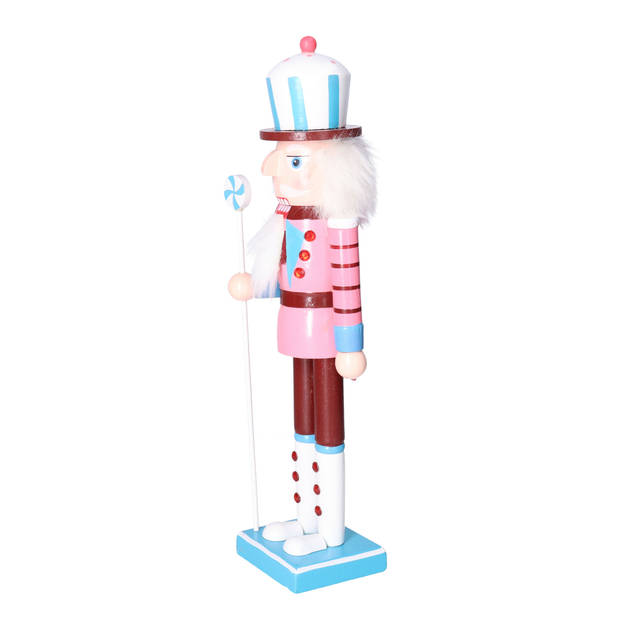 Gerimport notenkraker figuur/beeld - 38 cm - pastel blauw/roze  - Kerstbeeldjes