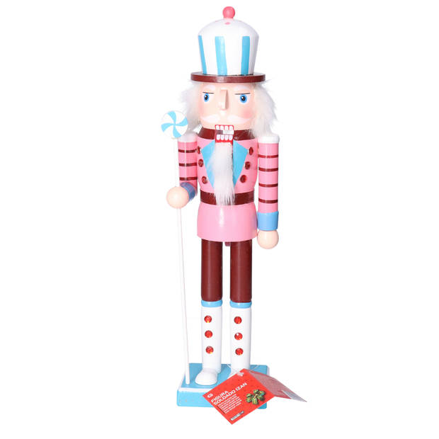 Gerimport notenkraker figuur/beeld - 38 cm - pastel blauw/roze  - Kerstbeeldjes