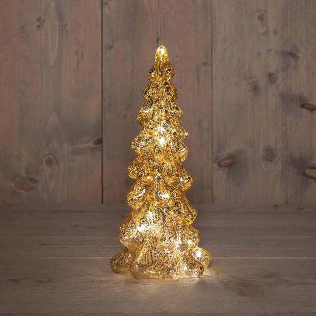 Anna's Collection Kerstboom beeldje - goud - LED licht - H25 cm - glas - Kerstbeeldjes