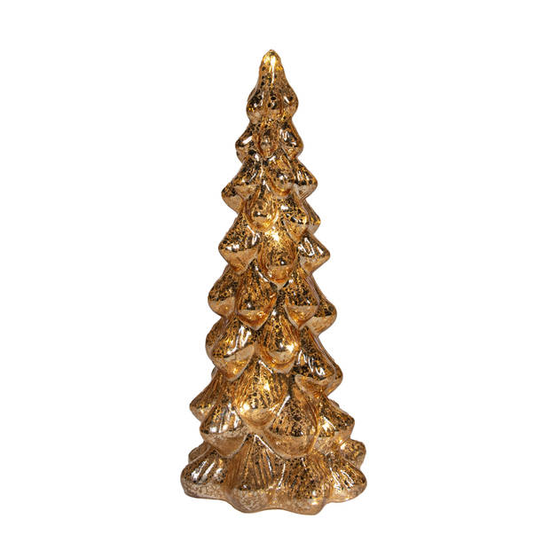 Anna's Collection Kerstboom beeldje - goud - LED licht - H25 cm - glas - Kerstbeeldjes