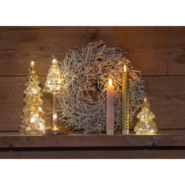 Anna's Collection Kerstboom beeldje - goud - LED licht - H25 cm - glas - Kerstbeeldjes