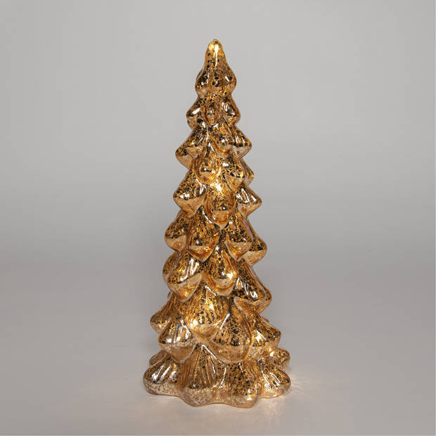 Anna's Collection Kerstboom beeldje - goud - LED licht - H25 cm - glas - Kerstbeeldjes