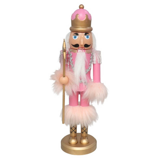 Gerimport notenkraker figuur/beeld - 28 cm - roze - Kerstbeeldjes