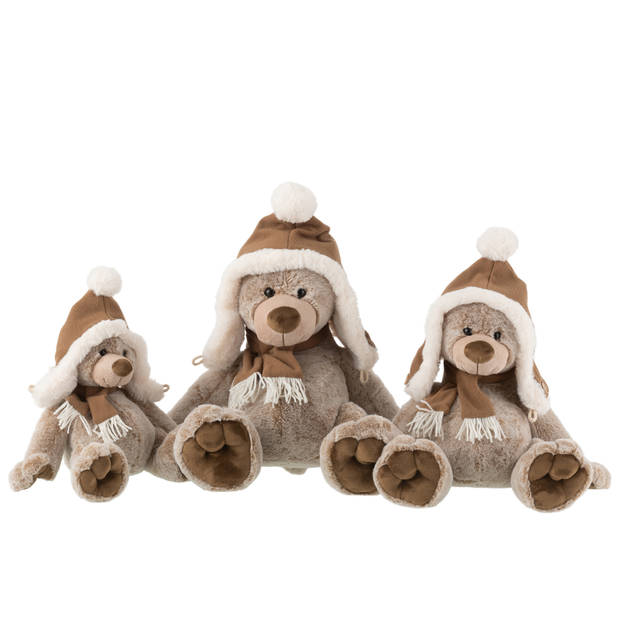 J-line - Bear+hat Plush Polyester Brown Large - 43x30x43cm