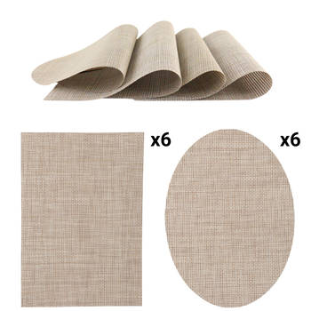 OTIX Placemats - Set van 12 - Kunststof - Rechthoekig en Ovaal - Beige - Onderleggers