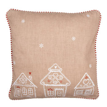 Clayre & Eef Kussenhoes 40x40 cm Bruin Katoen Gingerbread house Sierkussenhoes Bruin Sierkussenhoes