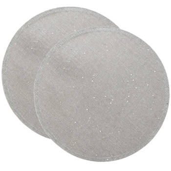 Feeric placemats - 4x - zilver - rond - D38 cm - glitters - jute - Placemats