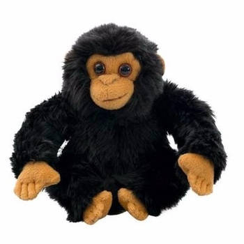 Nature Planet Chimpansee aap knuffeltje/knuffeldier - zwart - stof - 18 cm - Knuffel bosdieren