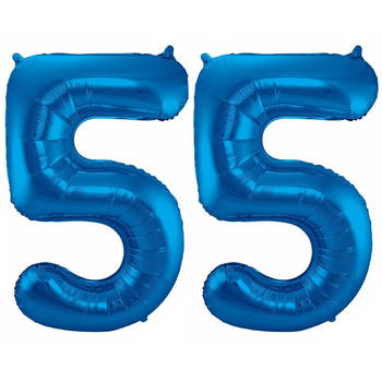 Cijfer ballonnen opblaas - Verjaardag versiering 55 jaar - 85 cm blauw - Ballonnen