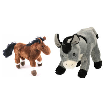 Pluche knuffel boerderijdieren set Ezel en Paard van 20 cm - Knuffel boederijdieren