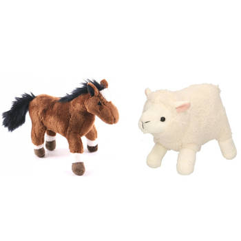 Pluche knuffel boerderijdieren set Schaap/lammetje en Paard van 20 cm - Knuffel boederijdieren