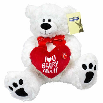 Pluche knuffelbeer/teddybeer met I love you hartje - met geluid - wit - 30 cm - Knuffelberen