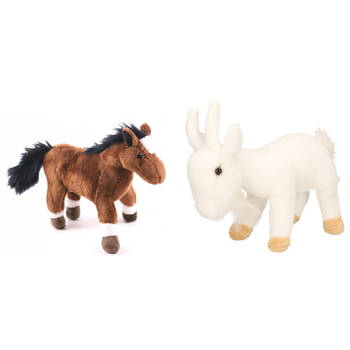 Pluche knuffel boerderijdieren set Geit en Paard van 20 cm - Knuffel boederijdieren