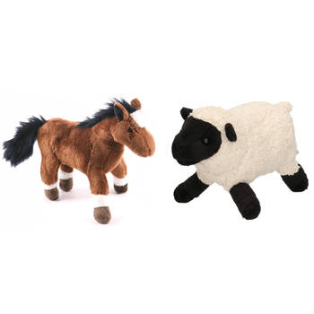 Pluche knuffel boerderijdieren set Schaap/lammetje en Paard van 20 cm - Knuffel boederijdieren