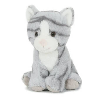 Pluche speelgoed poes/kat knuffeldier grijs 18 cm - Knuffel huisdieren