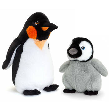 Keel Toys pluche Keizer pinguin met jong knuffeldieren - wit/zwart - staand - 25/40 cm - Knuffeldier