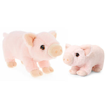 Keel Toys pluche varkens knuffeldieren - roze - staand - 18 en 28 cm - Knuffel boederijdieren