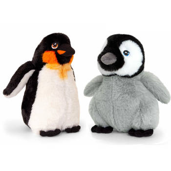 Keel Toys pluche Keizer pinguin met jong knuffeldieren - wit/zwart - staand - 25 cm - Knuffeldier