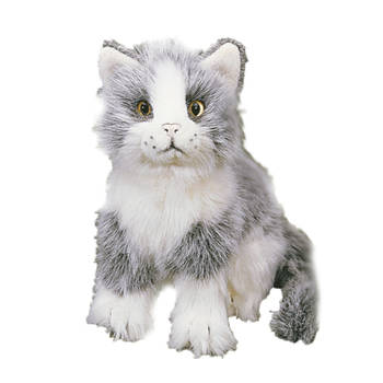 Zittende grijs witte kat van pluche 20 cm - Knuffel huisdieren