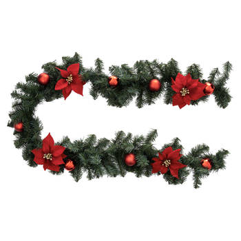 Feeric Christmas Dennenslinger- met kerstversiering - rood - 200 cm - Guirlandes