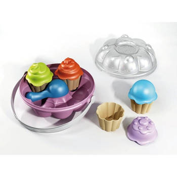 Speelset cupcake zandvormen in emmer - plastic - kinderen - zandbak - Zandspeelsets