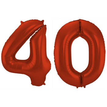 Leeftijd feestartikelen/versiering grote folie ballonnen 40 jaar rood 86 cm - Ballonnen