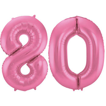 Leeftijd feestartikelen/versiering grote folie ballonnen 80 jaar glimmend roze 86 cm - Ballonnen