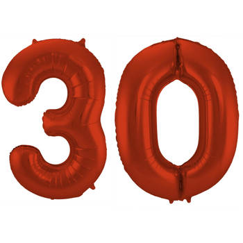 Leeftijd feestartikelen/versiering grote folie ballonnen 30 jaar rood 86 cm - Ballonnen