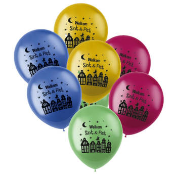 Sinterklaas Welkom Sint en Piet ballonnen kleurenmix 12x stuks 33 cm - Ballonnen