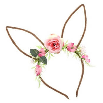 Chaks Verkleed diadeem paashaas/bunny oren - met bloemen - roze - one size - Verkleedhoofddeksels