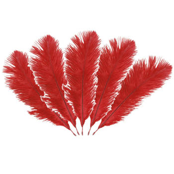 Chaks Struisvogelveren/sierveren - 5x - rood - 20-25 cm - decoratie/hobbymateriaal - Verkleedveren