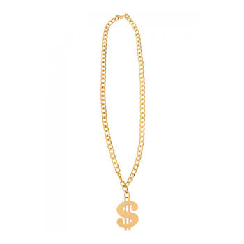 Partyxplosion Dollar teken ketting- goud - kunststof - gangster - carnaval/verkleed accessoires - Verkleedattributen