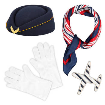 Carnaval/verkleed accessoires Stewardes - hoed/broche/sjaal/handschoen - Verkleedattributen